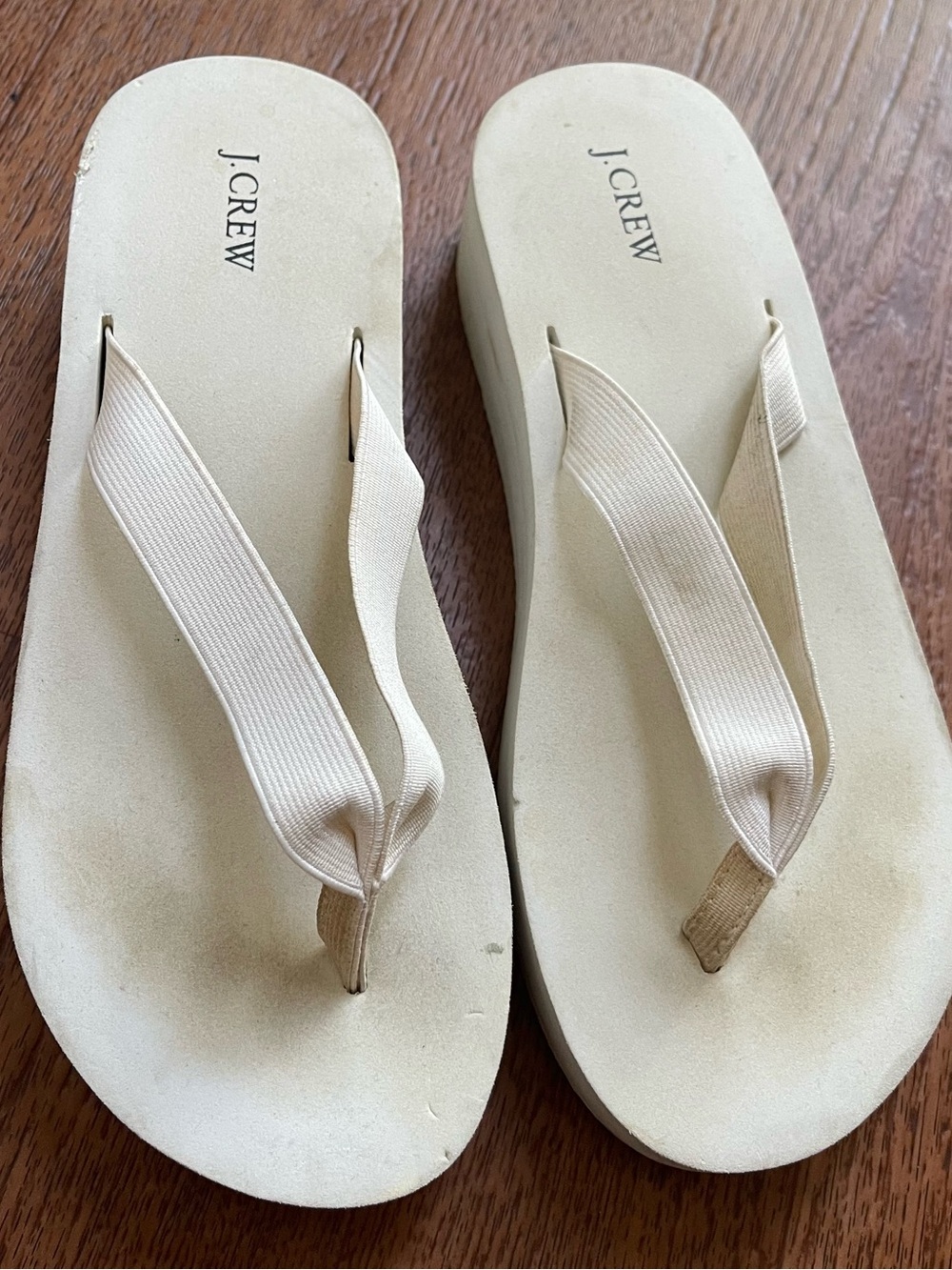 J. Crew Cream Platform Flip-Flop Sandals with Elastic Straps